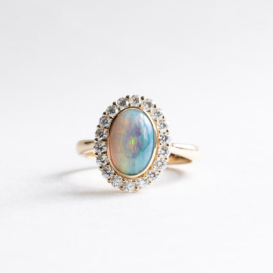 18K Australian Opal Diamond Cluster Ring