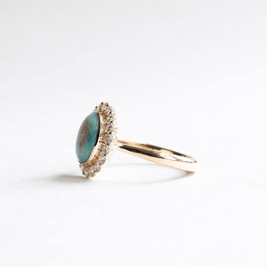 18K Australian Opal Diamond Cluster Ring