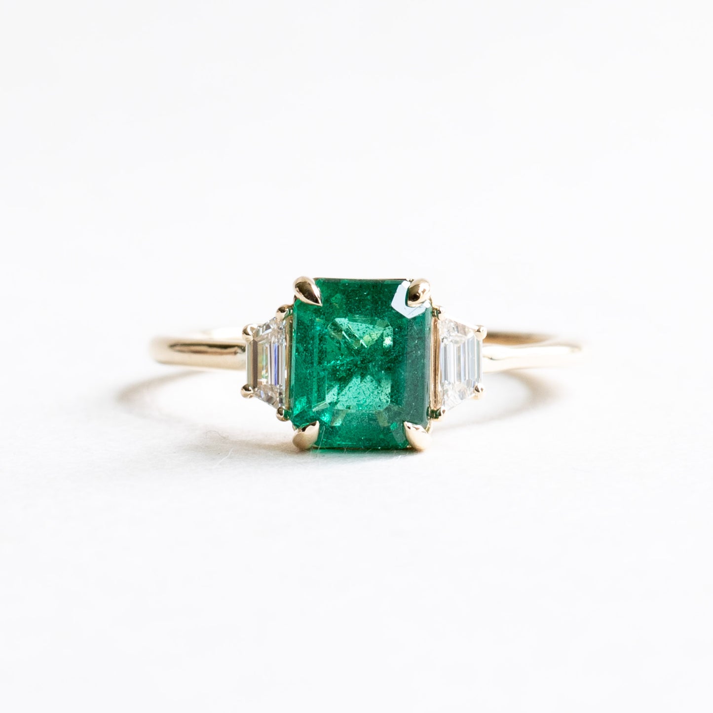 18K 1.17 ct Emerald Diamond Three Stone Ring