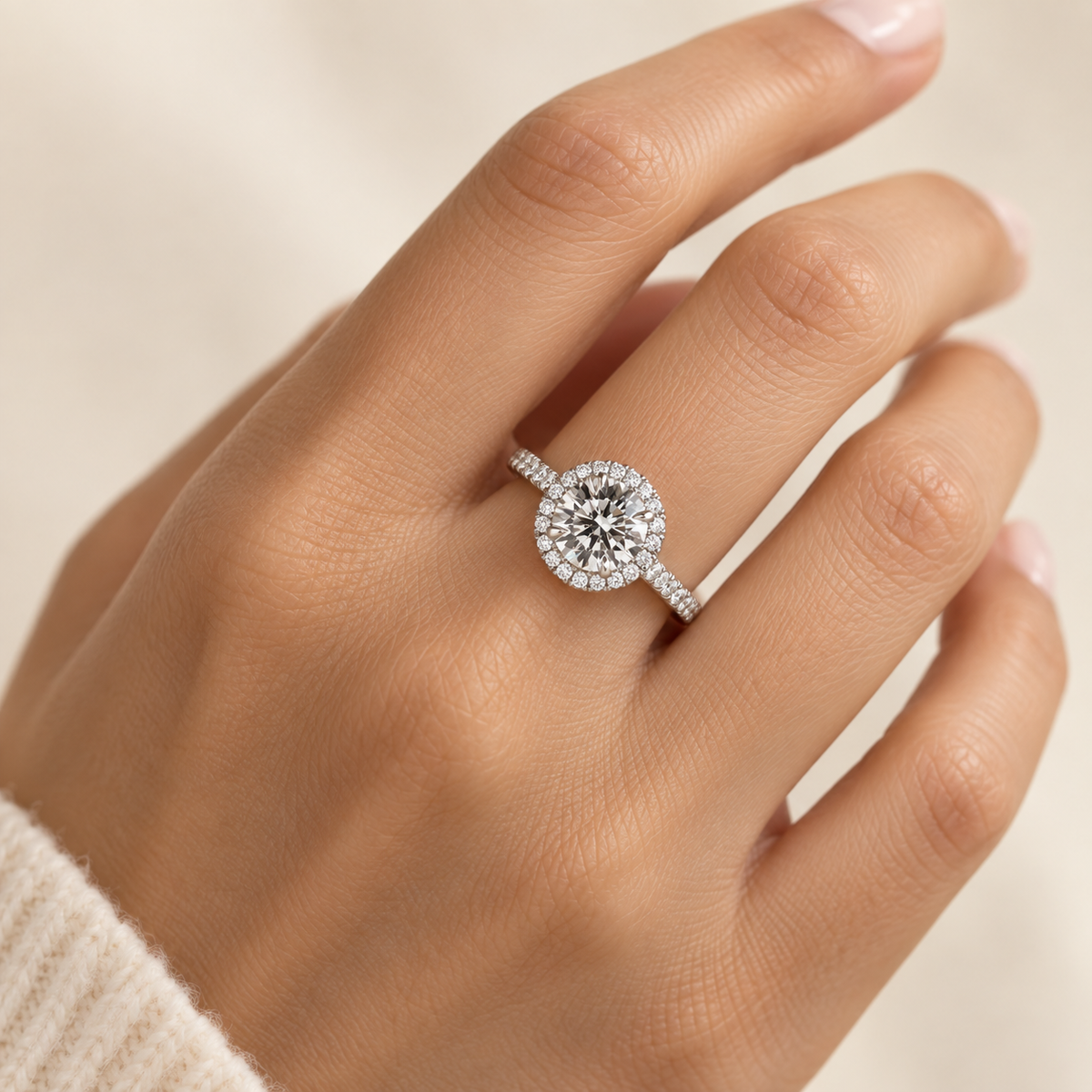 1.5 carat Round Lab Diamond Halo Engagement Ring
