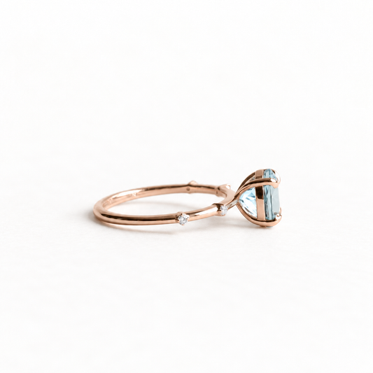 14K Rose Aquamarine Diamond Ring