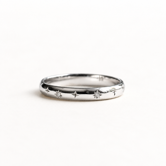 14K White Gold 3mm Starburst Diamond Band