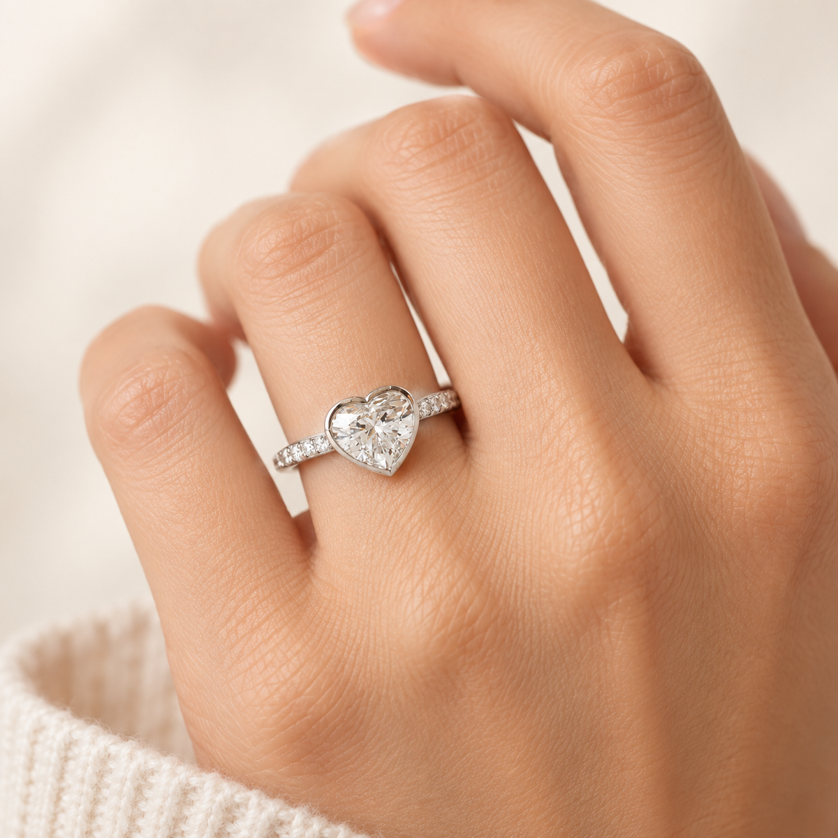 14K White Gold IGI 1.5 Carat Lab Diamond Heart Engagement Ring