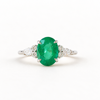 14K White Gold Natural Brazilian Emerald Ring, GIA Certified