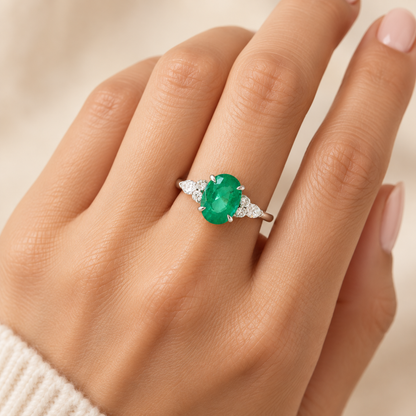 14K White Gold Natural Brazilian Emerald Ring, GIA Certified