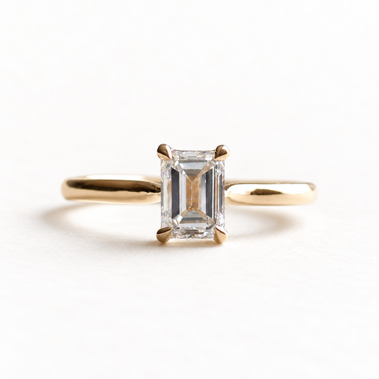 14K Gold GIA 1 Carat Diamond Emerald Cut Engagement Ring