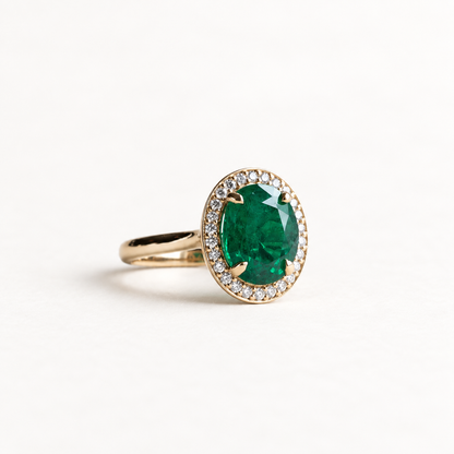18K Emerald Diamond Halo Ring