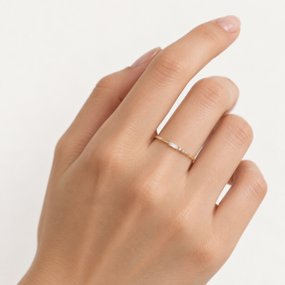 14K Baguette Diamond Dainty Ring