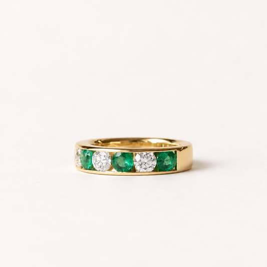 14K Emerald Diamond Anniversary Band