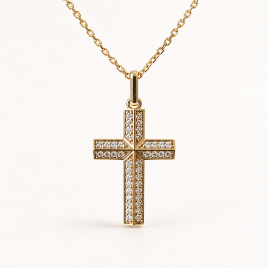 14K Yellow Gold Natural Diamond Cross Pendant (PENDANT ONLY)