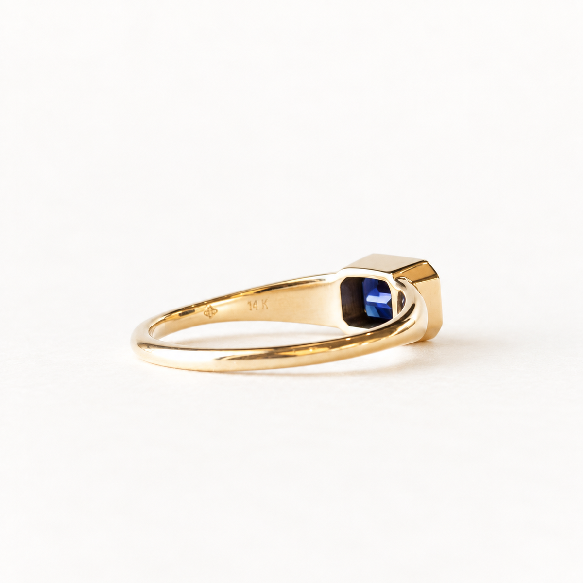 14K Lab Blue Sapphire Ring, East to West Bezel ring
