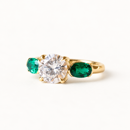 14K 2 Carat Lab Diamond Emerald Engagement Ring