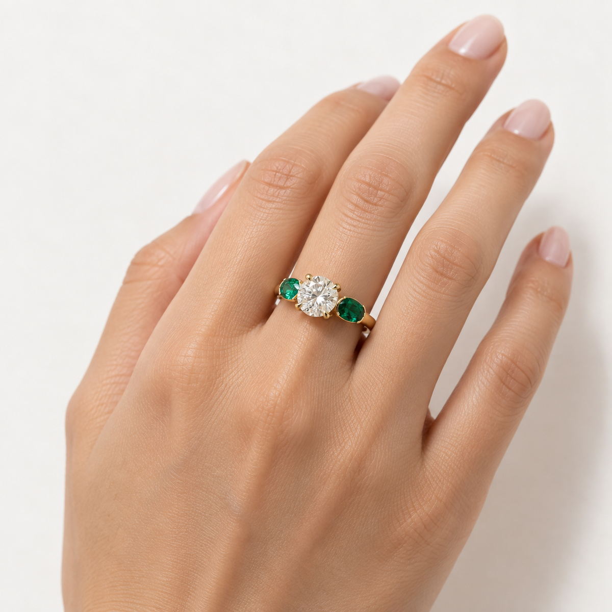 14K 2 Carat Lab Diamond Emerald Engagement Ring