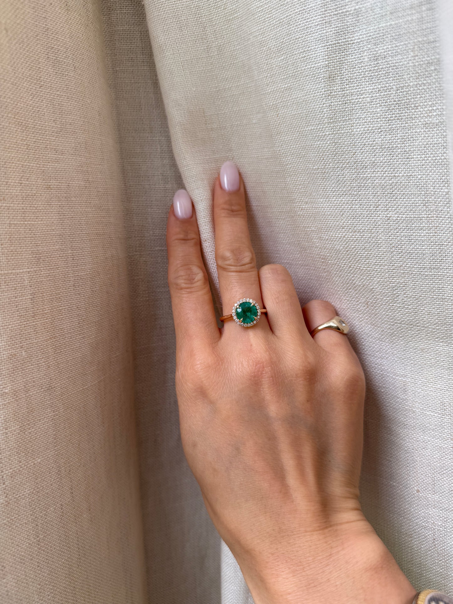 18K GIA 2.05 Carat Emerald Diamond Halo Ring