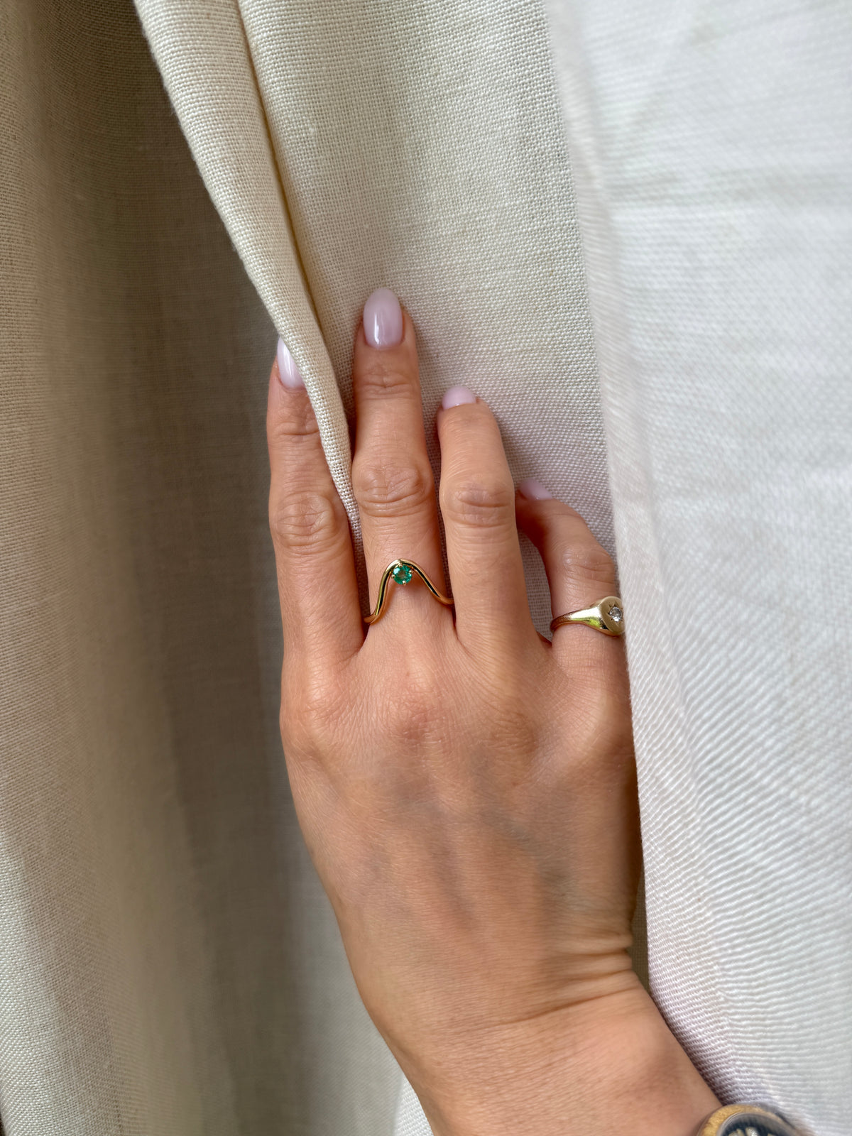 14K Yellow Gold Emerald Ring Guard, Size 7