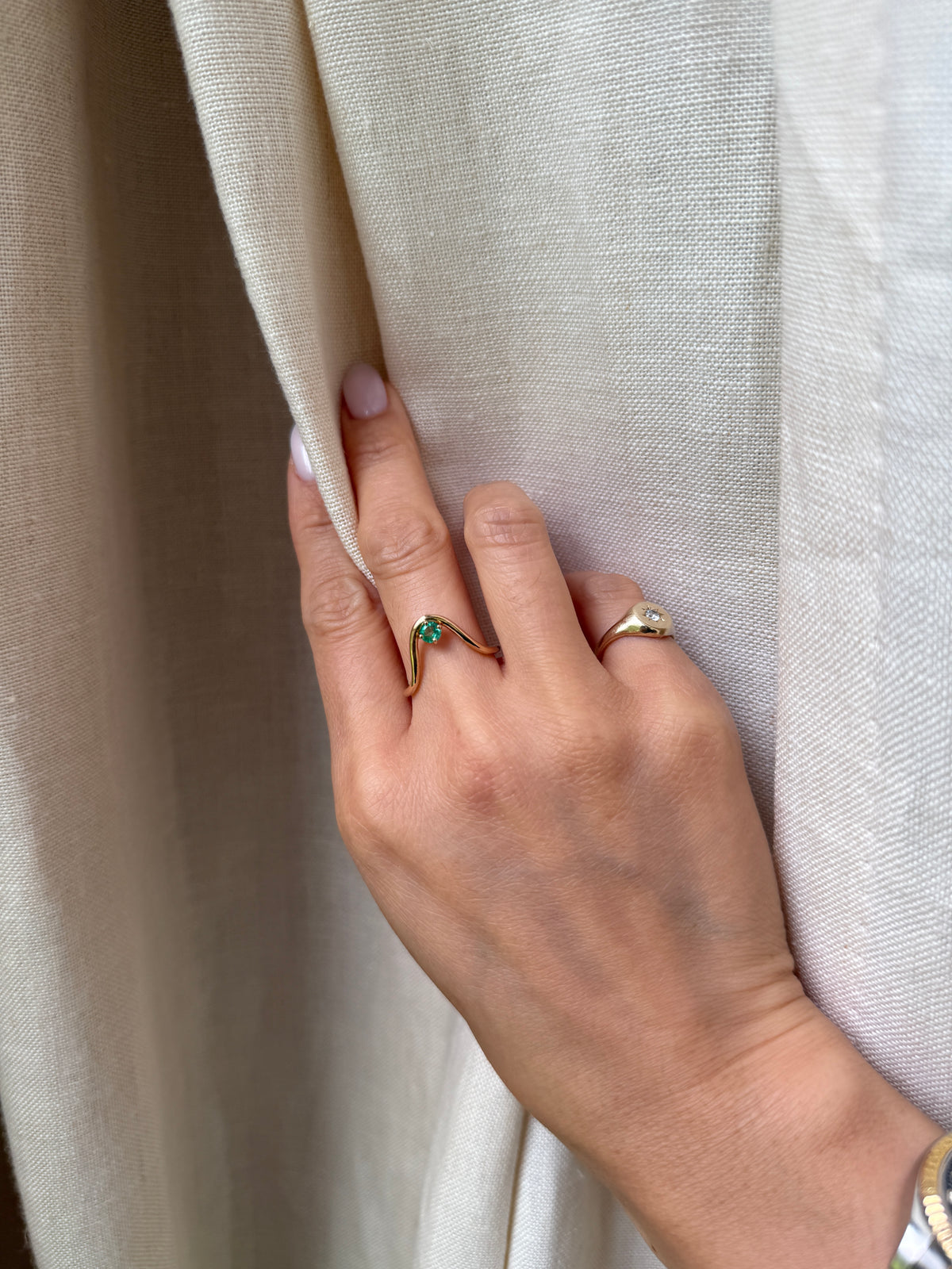 14K Yellow Gold Emerald Ring Guard, Size 7