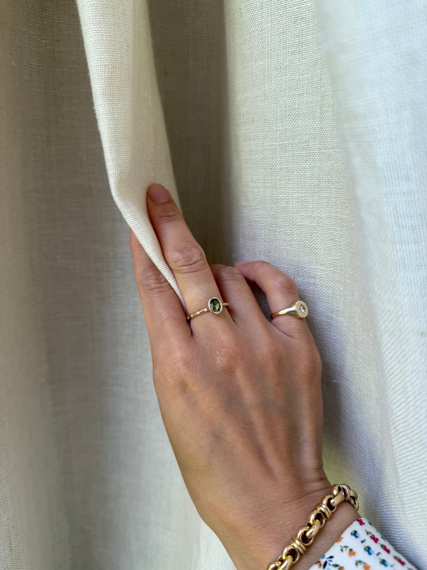 14K Green Sapphire Ring