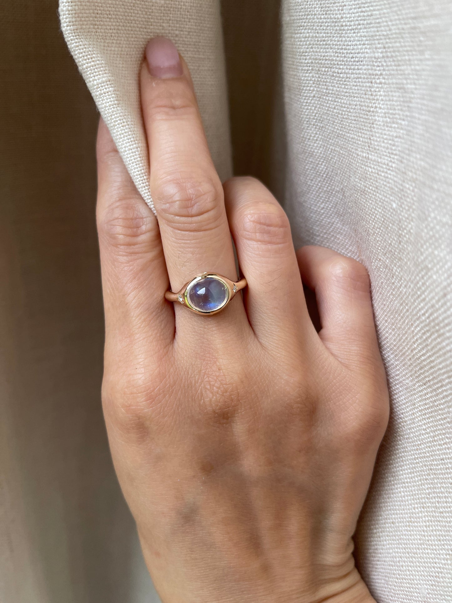 14K Blue Sheen Moonstone Ring