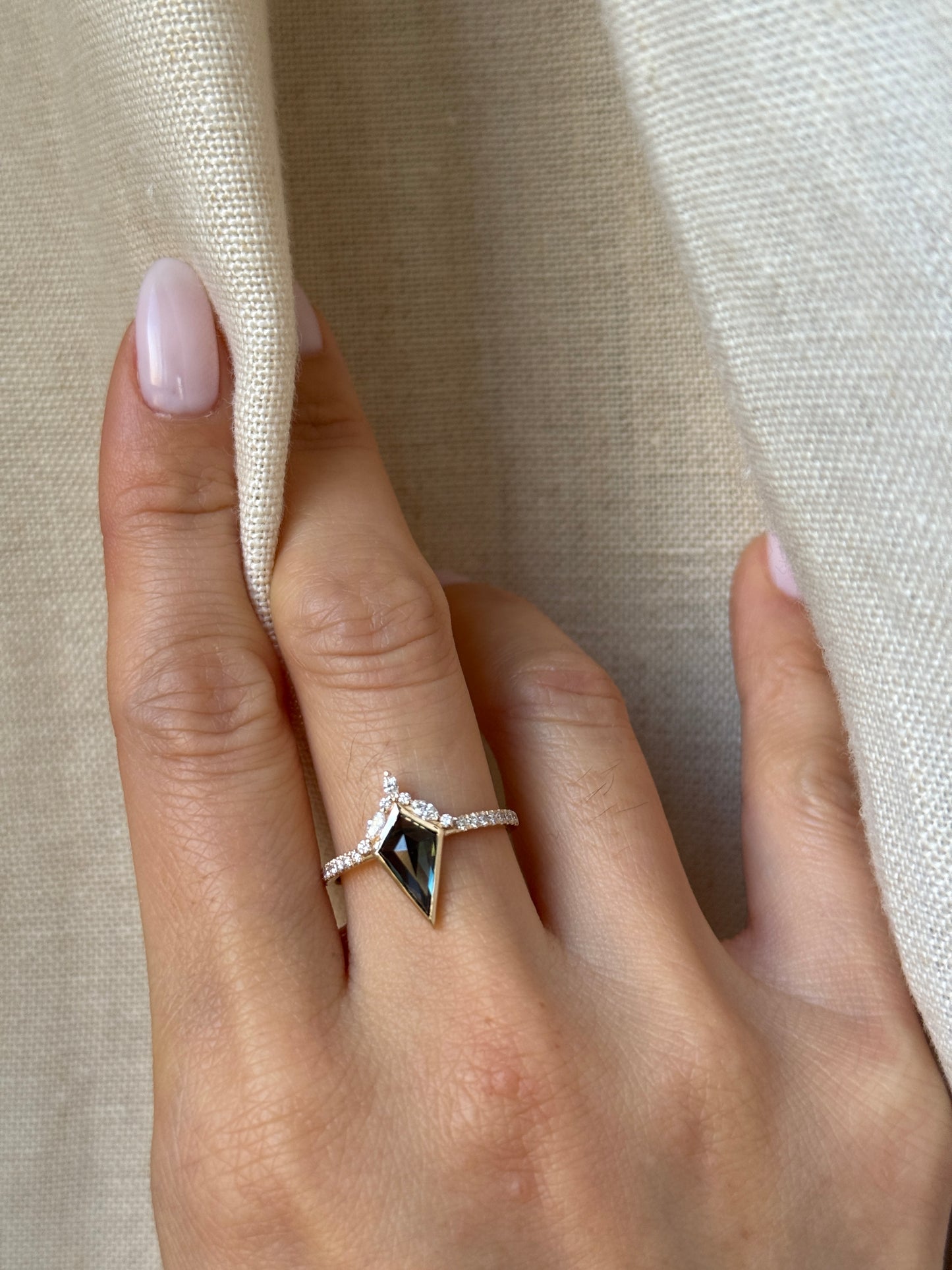 14K Australian Sapphire Ring, Shield Ring