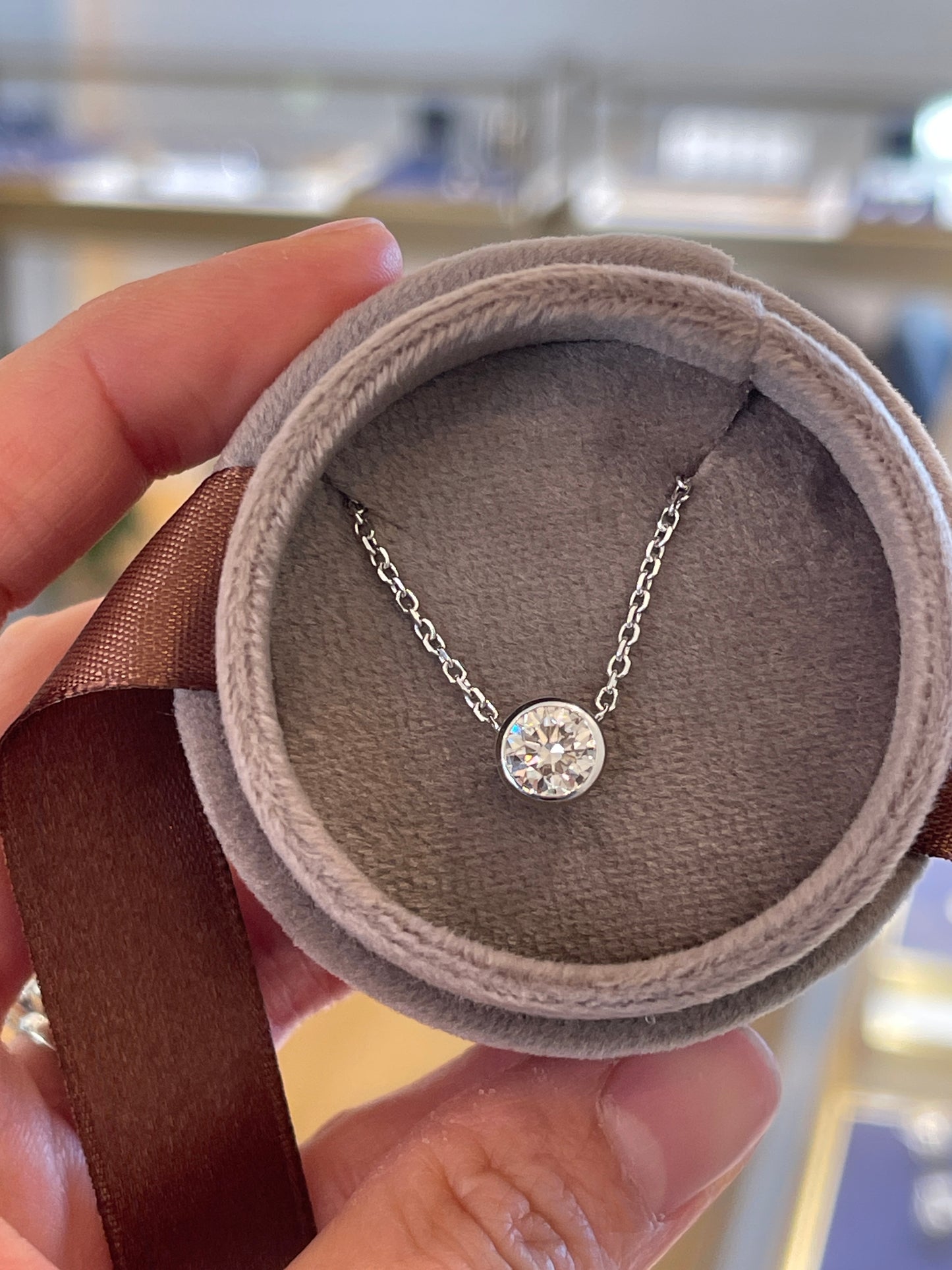 14K 1 Carat Bezel Natural Diamond Necklace