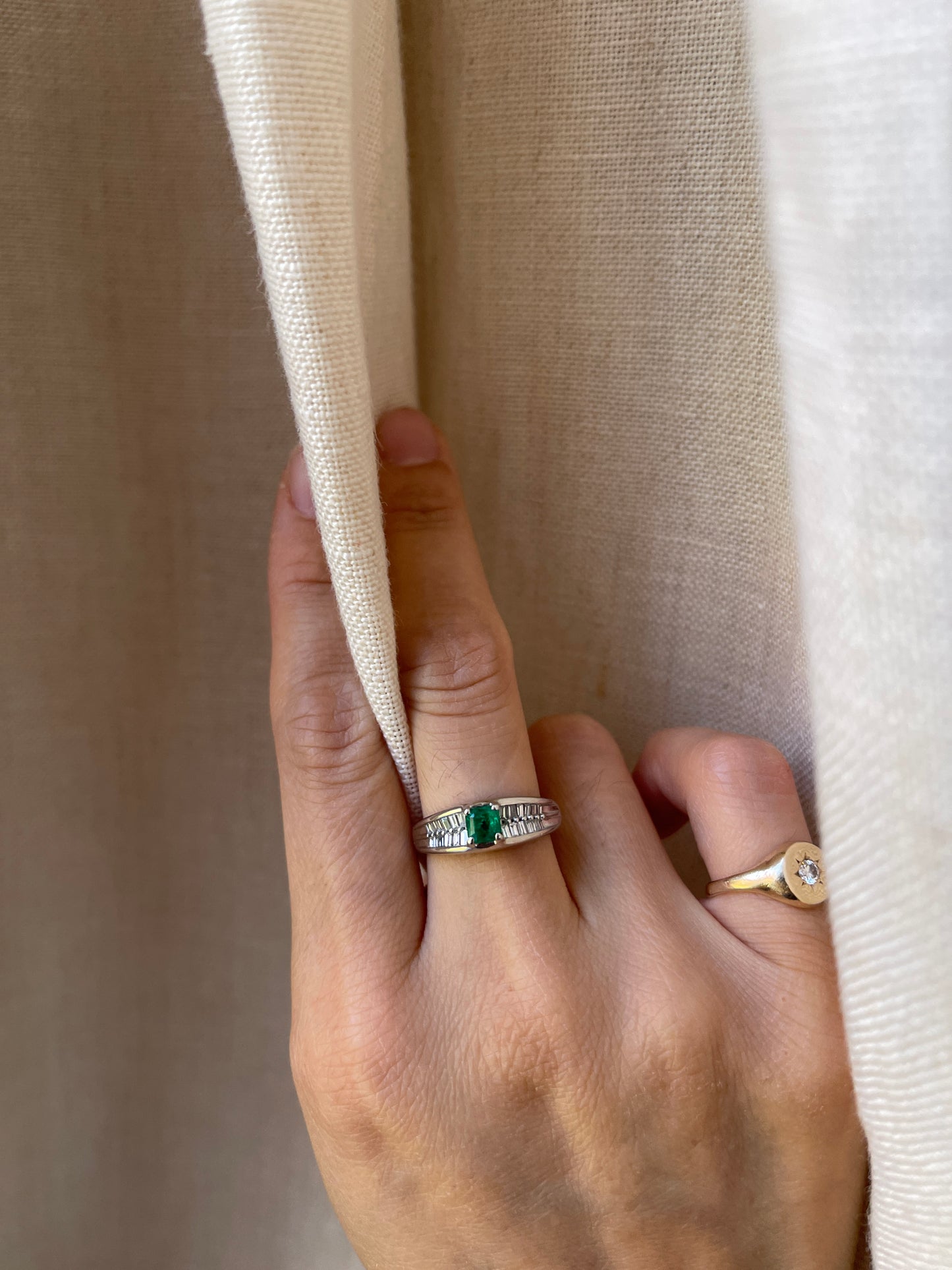 Emerald Diamond Platinum Ring