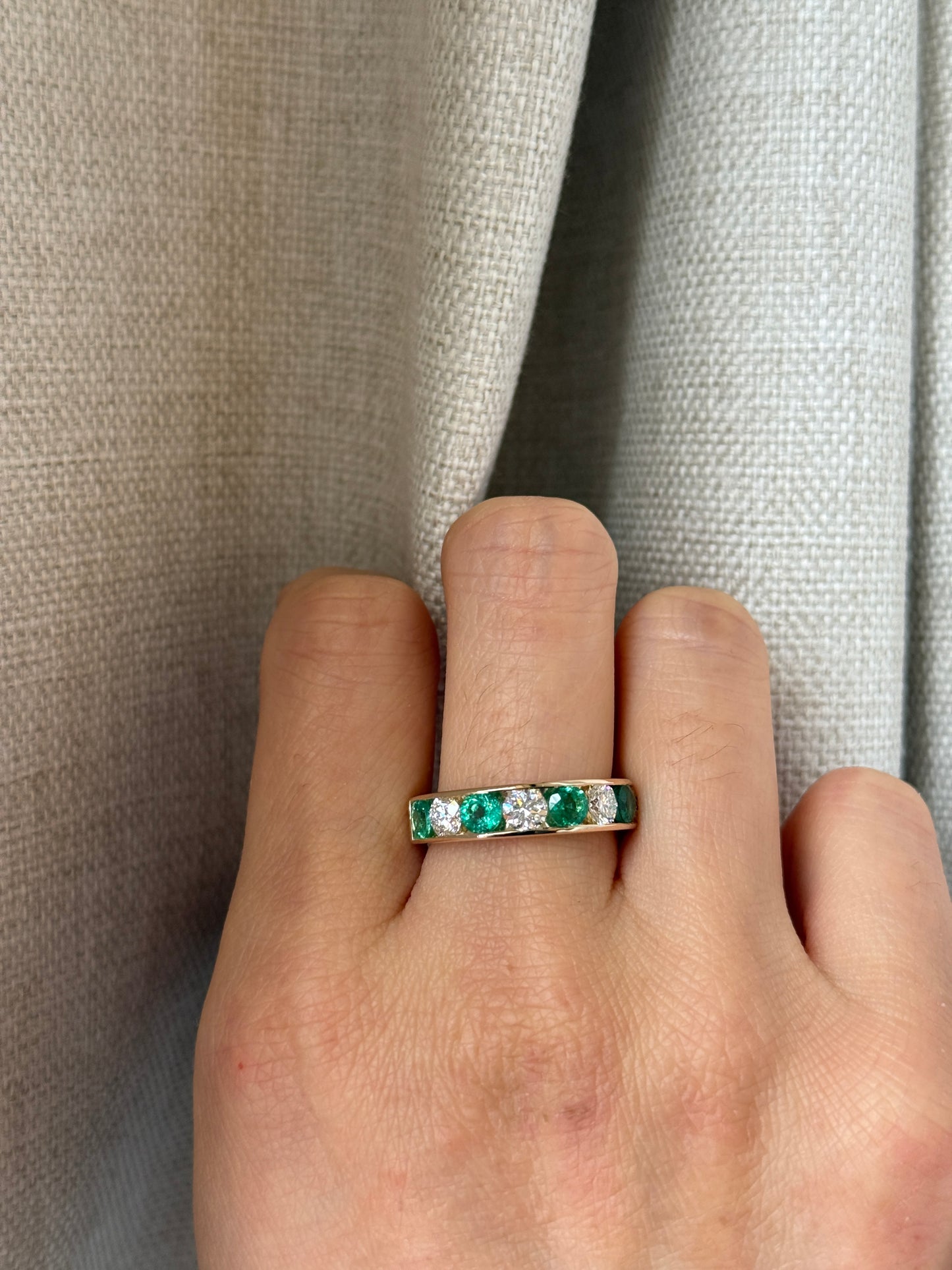 14K Emerald Diamond Anniversary Band
