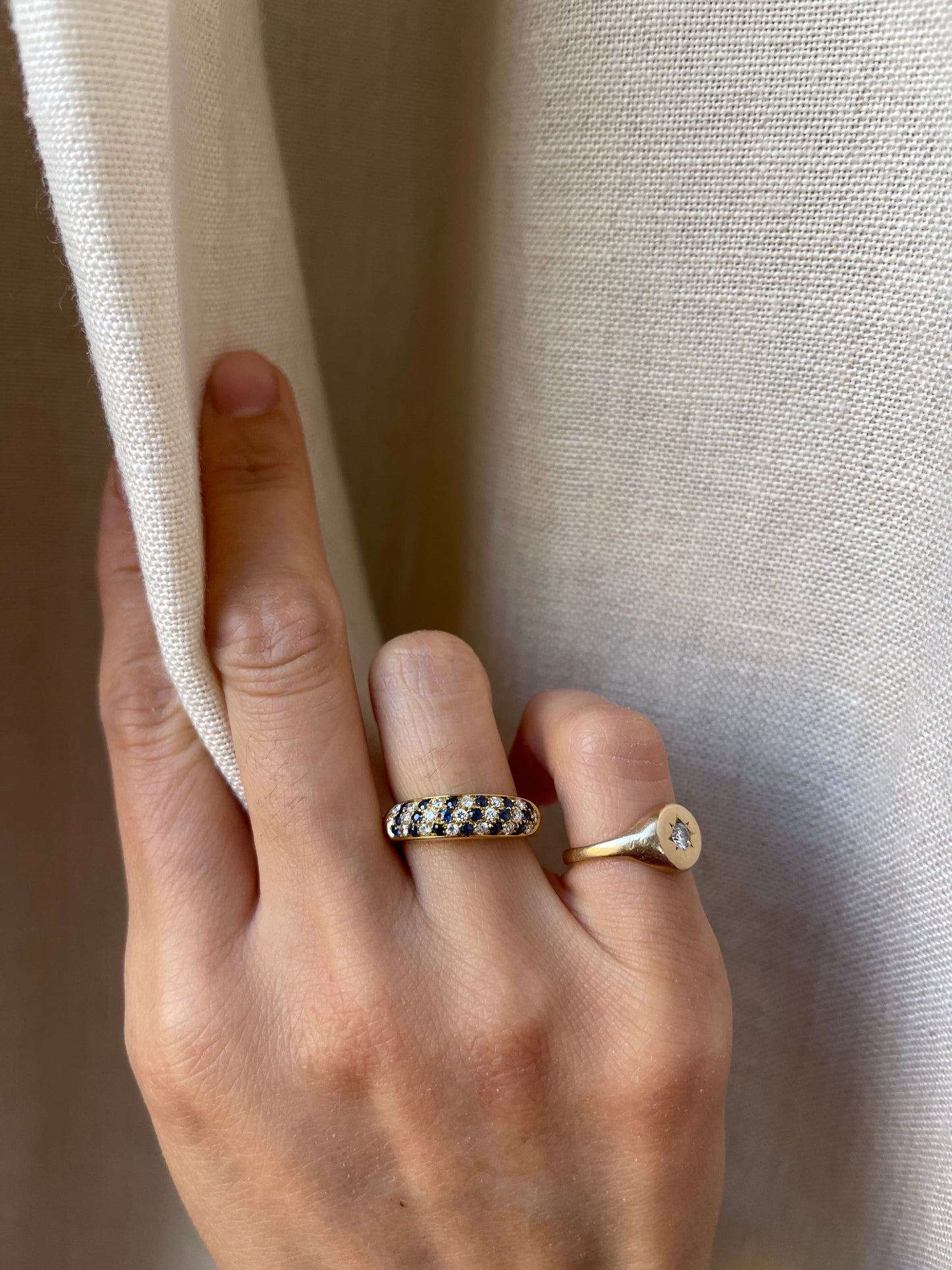 18K Estate Diamond Sapphire Ring