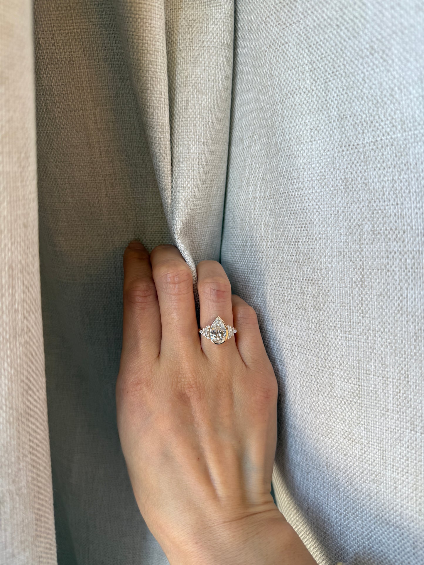 14K Pear Lab Diamond Cluster Engagement Ring