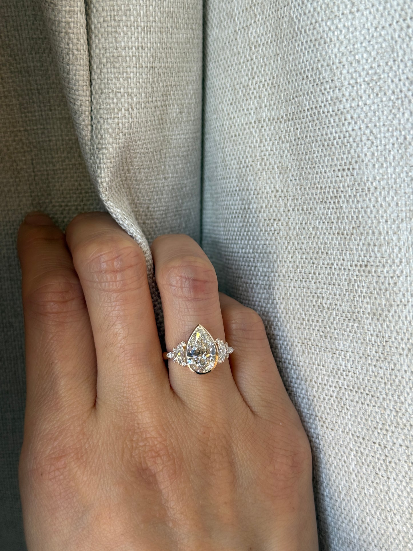 14K Pear Lab Diamond Cluster Engagement Ring
