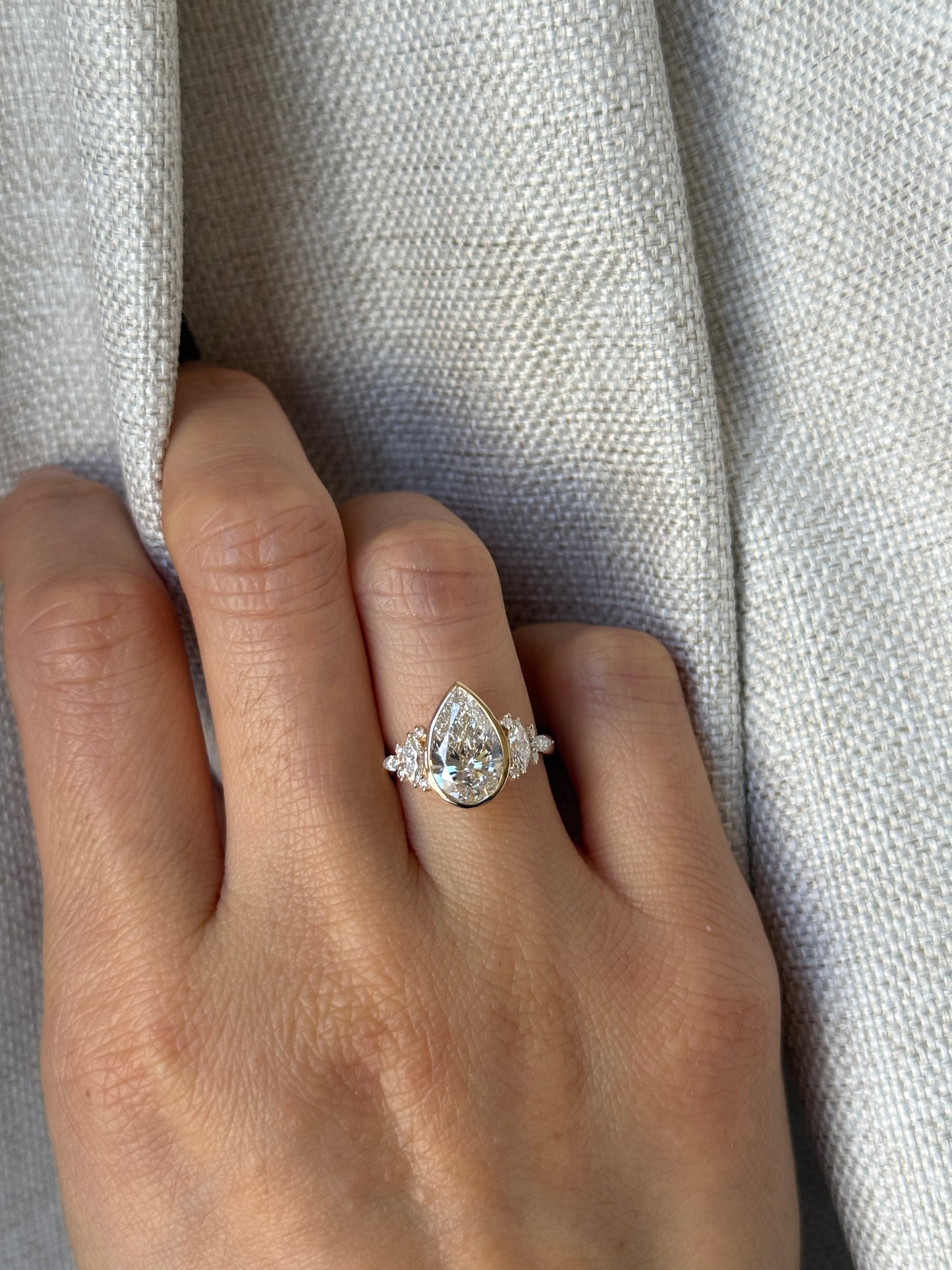 14K Pear Lab Diamond Cluster Engagement Ring