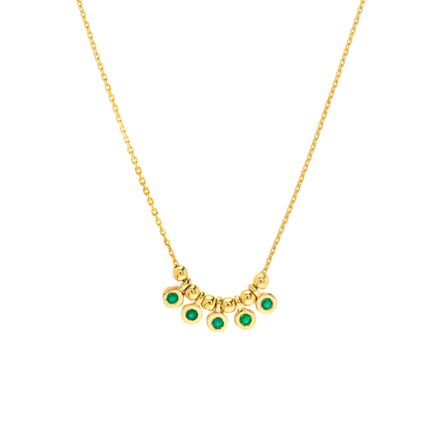 14K Emerald Bezel and Bead Necklace