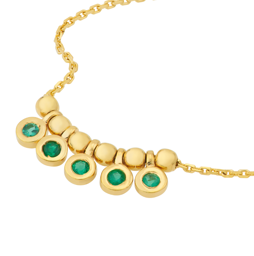 14K Emerald Bezel and Bead Necklace