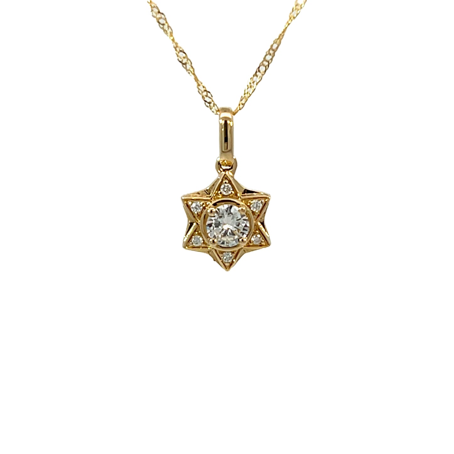 14k Solid Gold Diamond Star Necklace