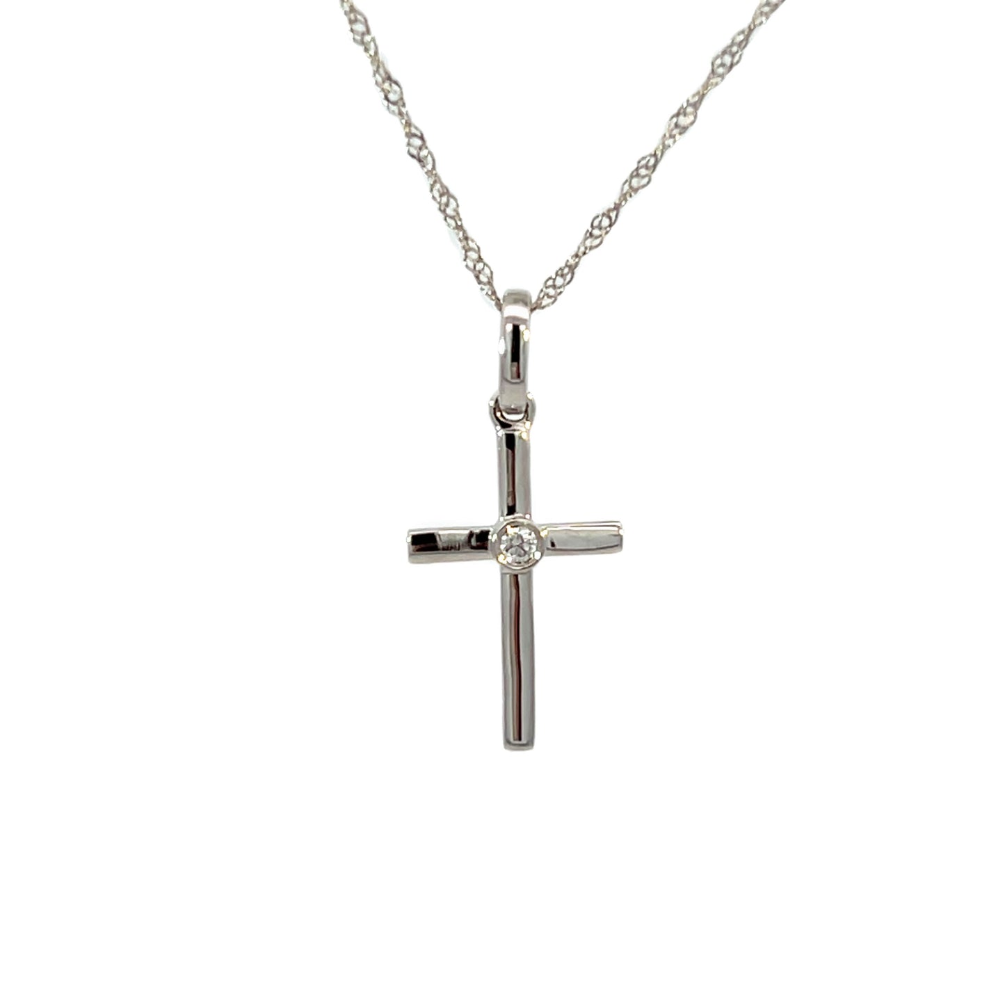 14K White Gold Cross Diamond Necklace