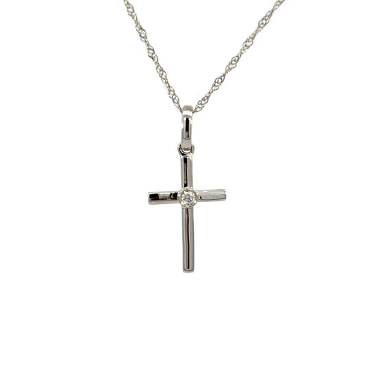 14K White Gold Cross Diamond Necklace