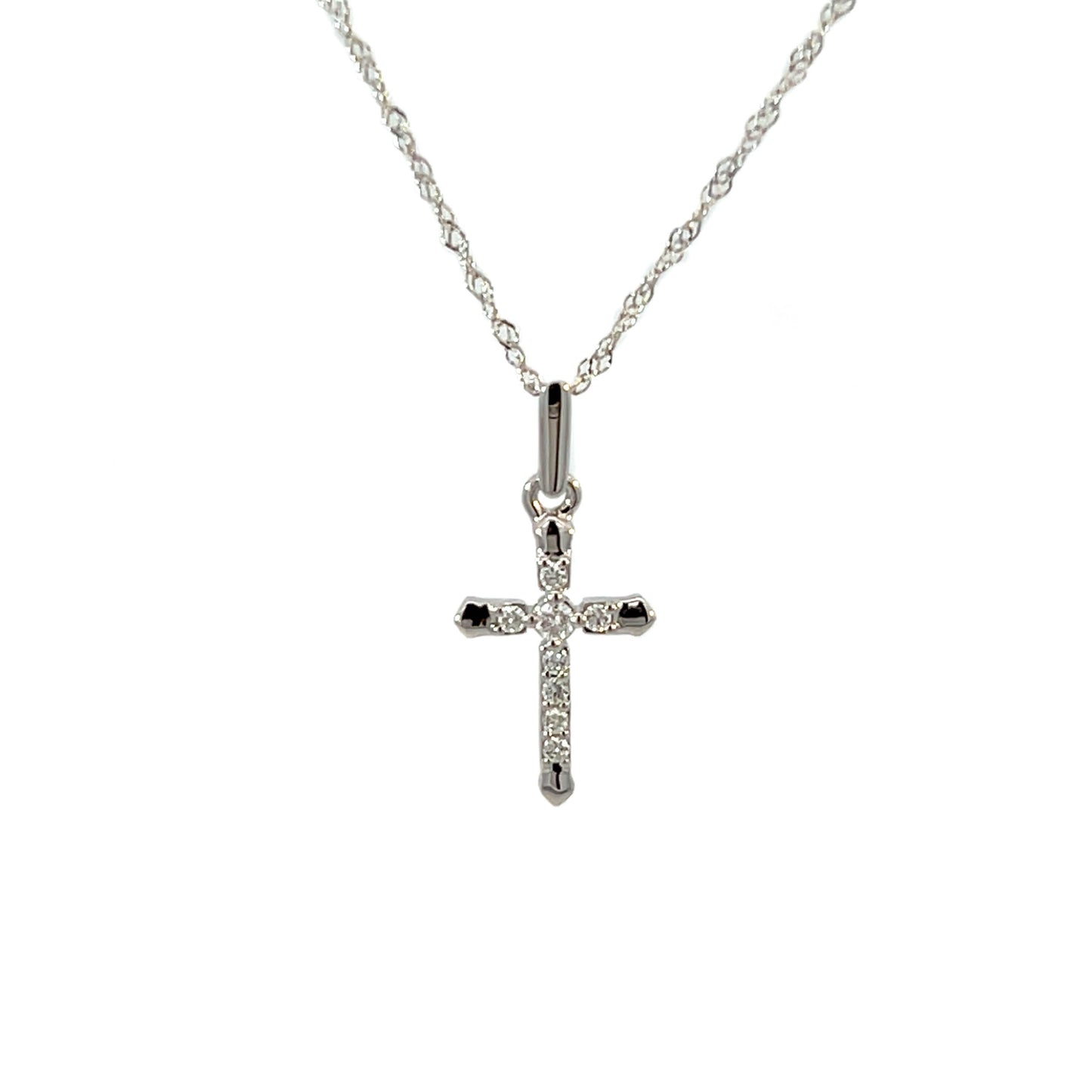 14K White Gold Cross Diamond Necklace
