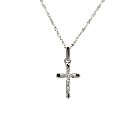 14K White Gold Cross Diamond Necklace