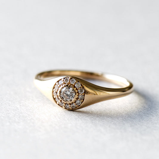 18k Solid Rose Gold With Diamond Signet Ring