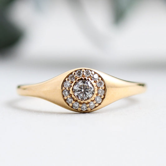 18k Solid Rose Gold With Diamond Signet Ring