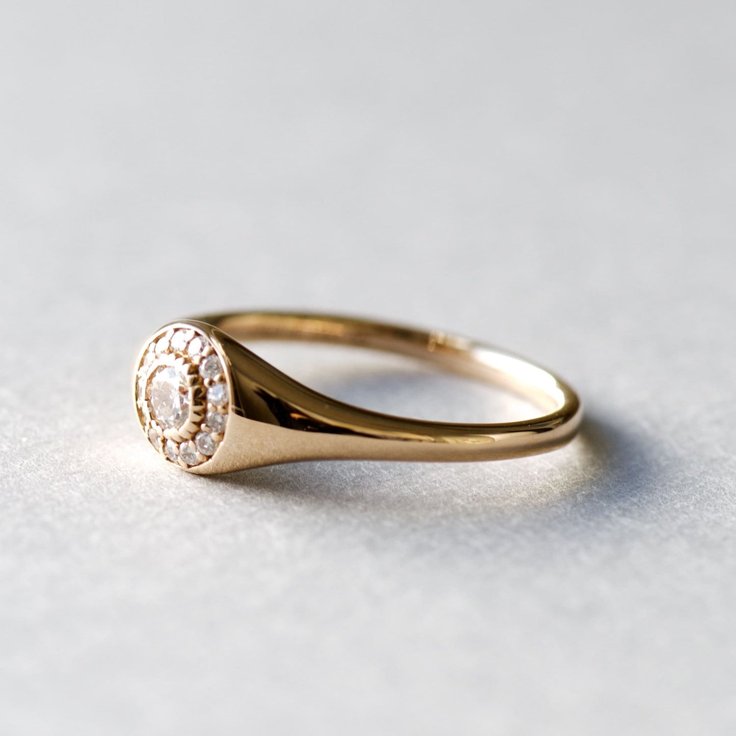 18k Solid Rose Gold With Diamond Signet Ring
