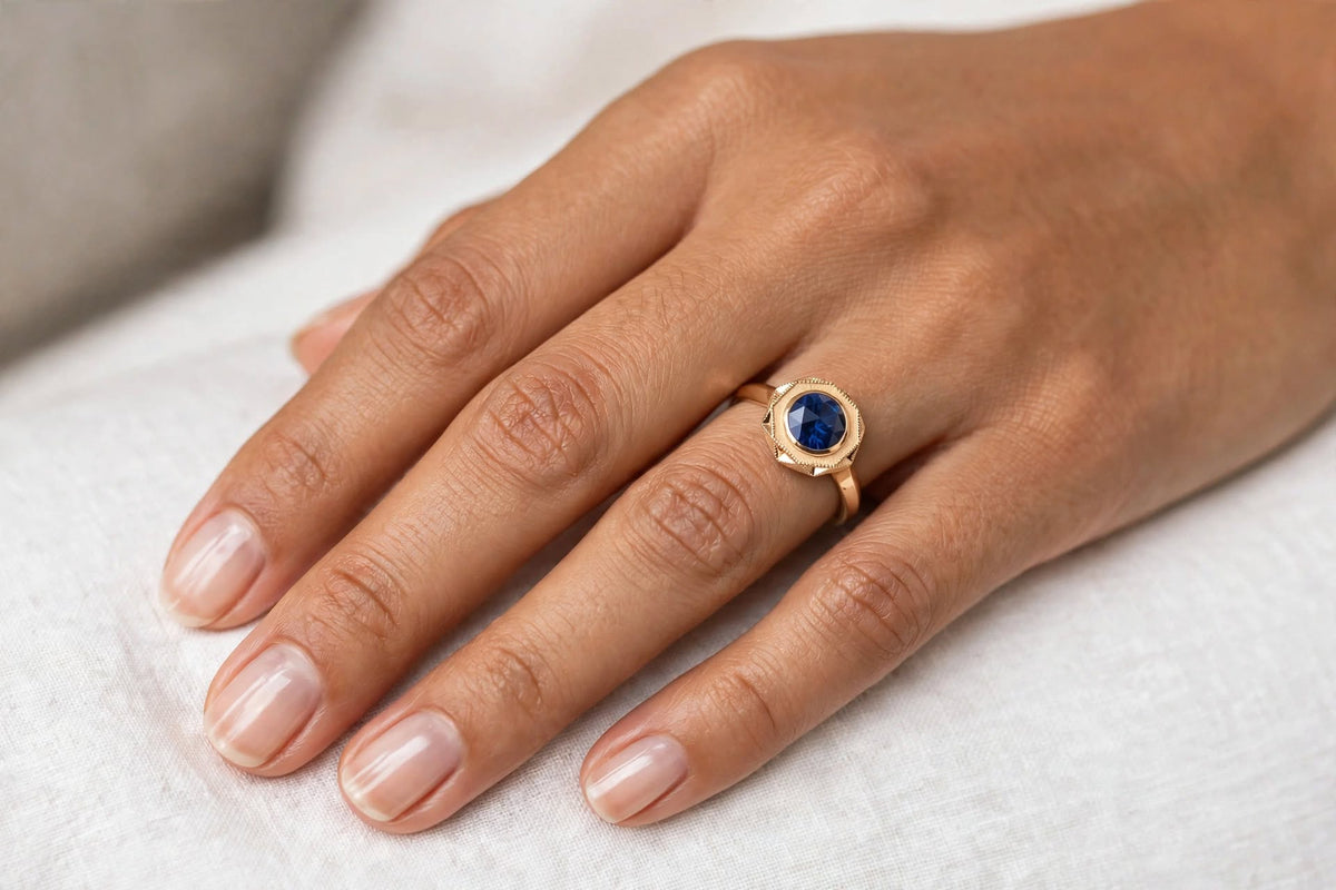 14K Rose Cut Sapphire Ring
