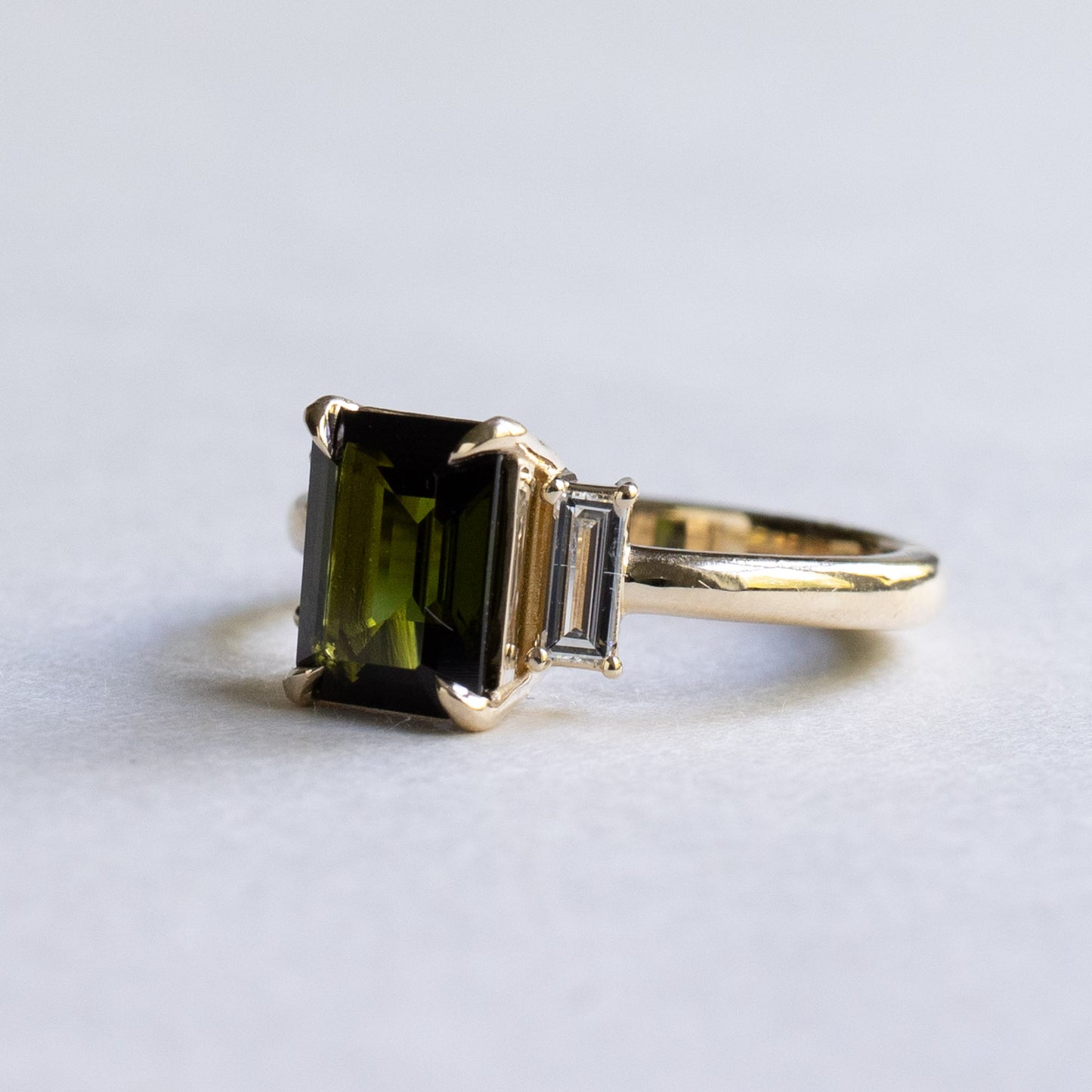 14k Gold Green Tourmaline Trio Ring