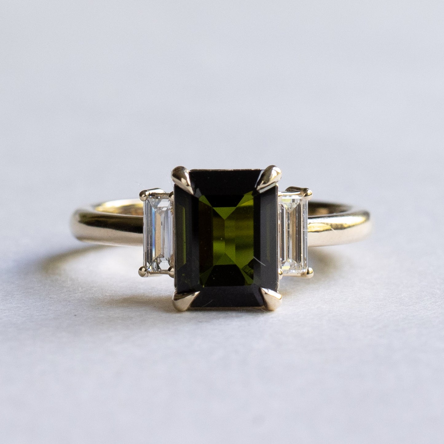 14k Gold Green Tourmaline Trio Ring