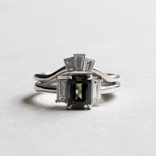 14K Green Sapphire Diamond Ring Set