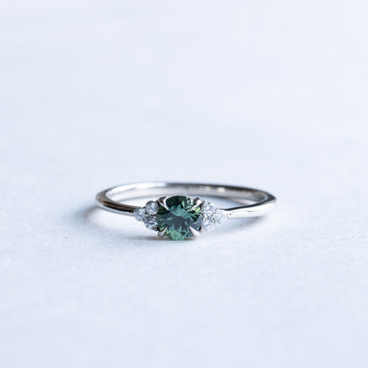 14K Teal Sapphire Diamond Ring