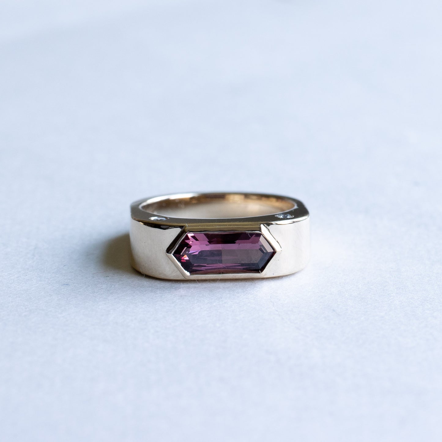 14K Umblaite Garnet Reverse Euro Signet Ring