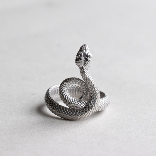 14K White Serpent Ring