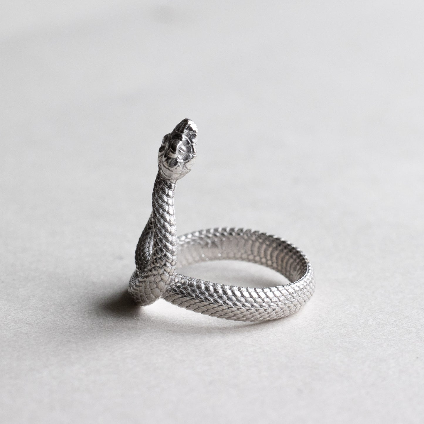 14K White Serpent Ring