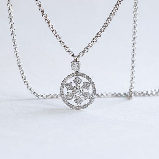 14K White Gold Diamond Snowflake Necklace