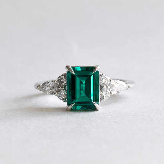 14K White Gold Emerald & Diamond Engagement Ring